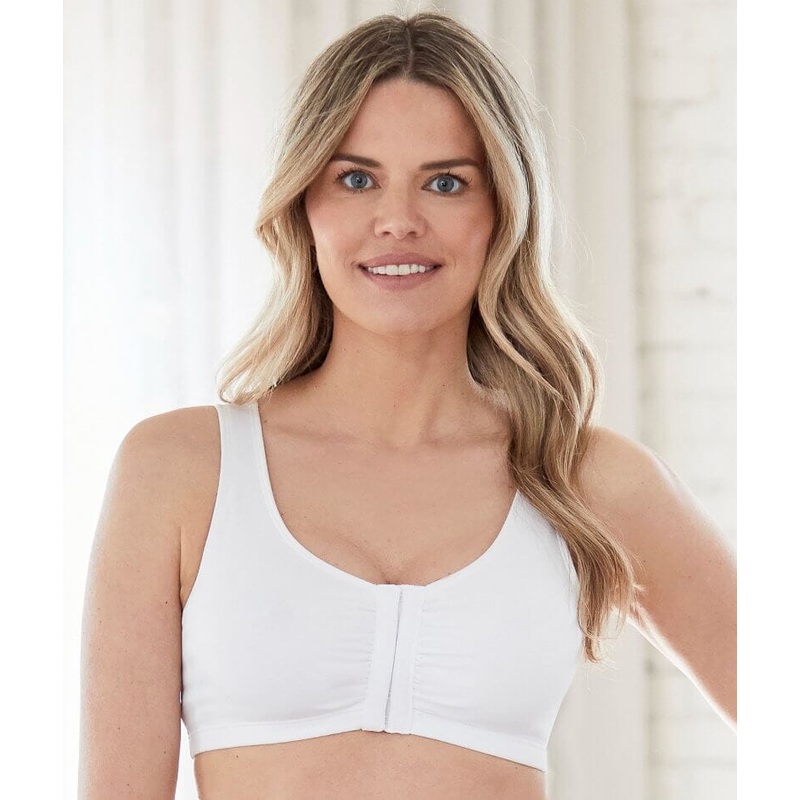 Bestform Unlined Wire-free Cotton Stretch Sports Bra with Front Closure – White 34