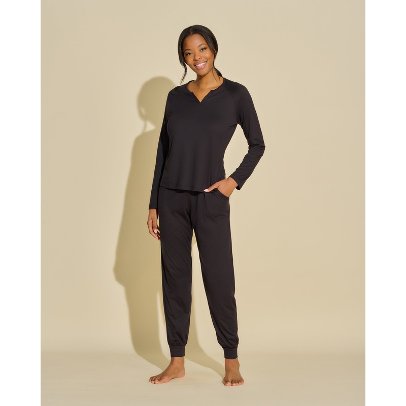 Conjunto De Camiseta De Manga Larga Y Pantalones Joggers Negro XS
