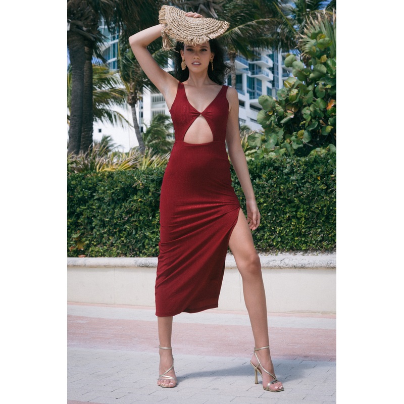 EMMA BURGUNDY JACQUARD Dress XS