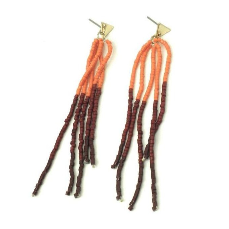 Beaded Orange and Red Dangle Earrings