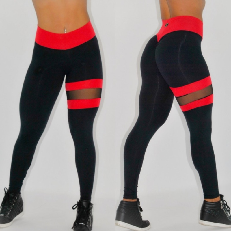 BUTT SCRUNCH LEG BAND RED AND BLACK LEGGINGS SMALL BLACK AND RED