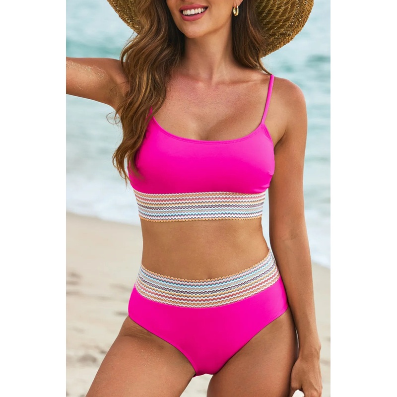 Scoop Neck Spaghetti Strap Two-Piece Swim Set Hot Pink S