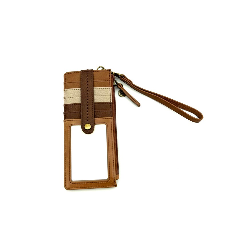 Tan Multicolor Leather Card Wristlet