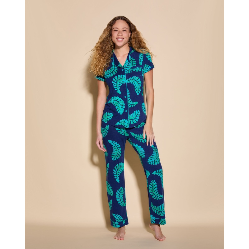 Conjunto De Pijama Con Camisa De Manga Corta Y Pantalones Leaf/Bright Teal XS