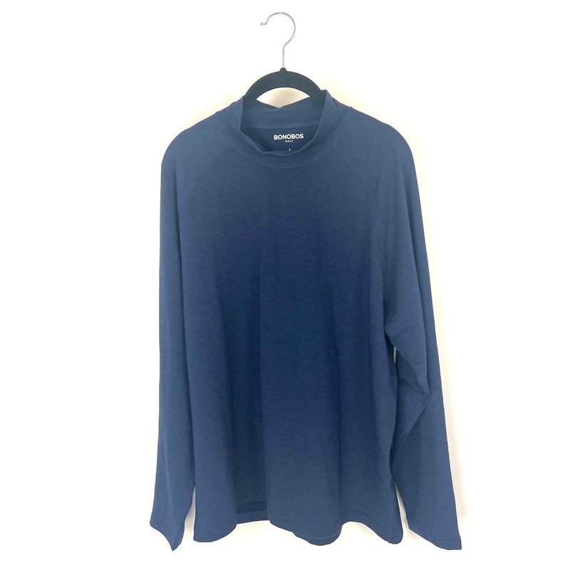 MENS Dark Navy Turtleneck Long Sleeve Golf Shirt – Large