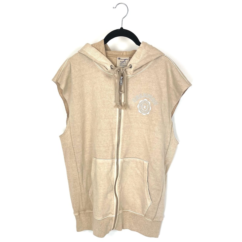 MENS Tan Sleeveless Zip-Up Hoodie – Medium