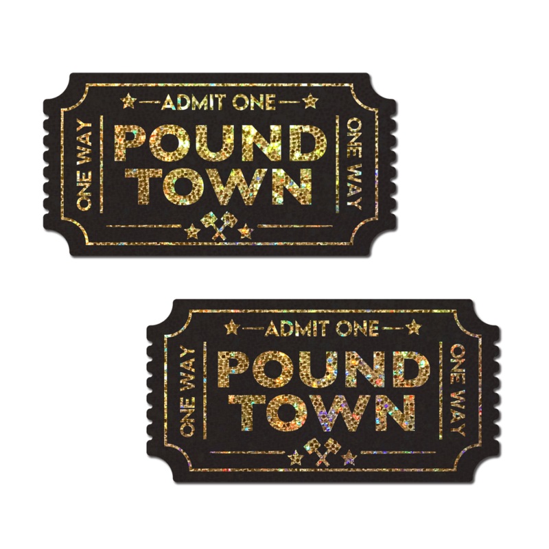 Pound Town Pasties: One-Way Ticket to Pound Town Gold Glitter Nipple Covers by Pastease
