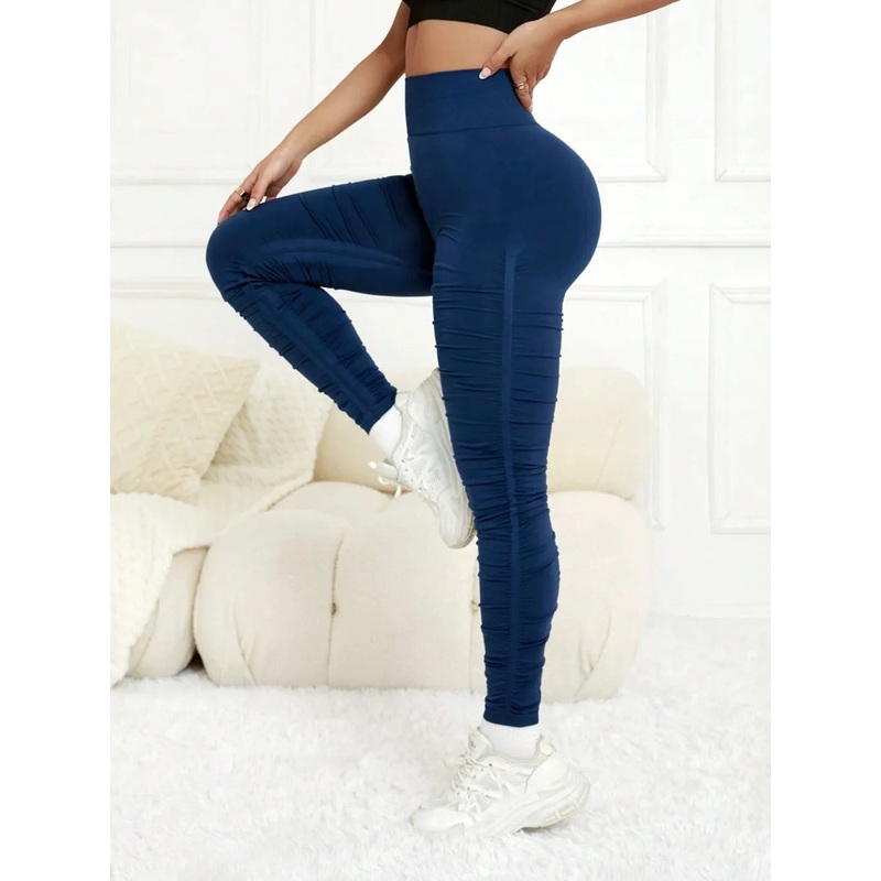Ruched High Waist Active Leggings Dark Blue S