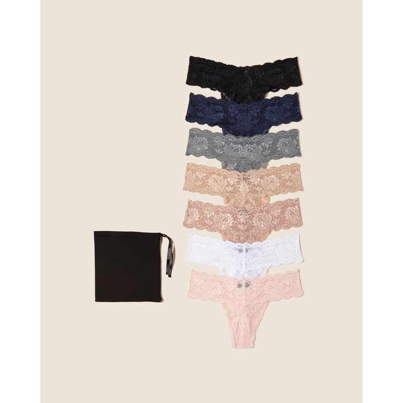 Cutie Lr Thong 7 Pack Black One Size
