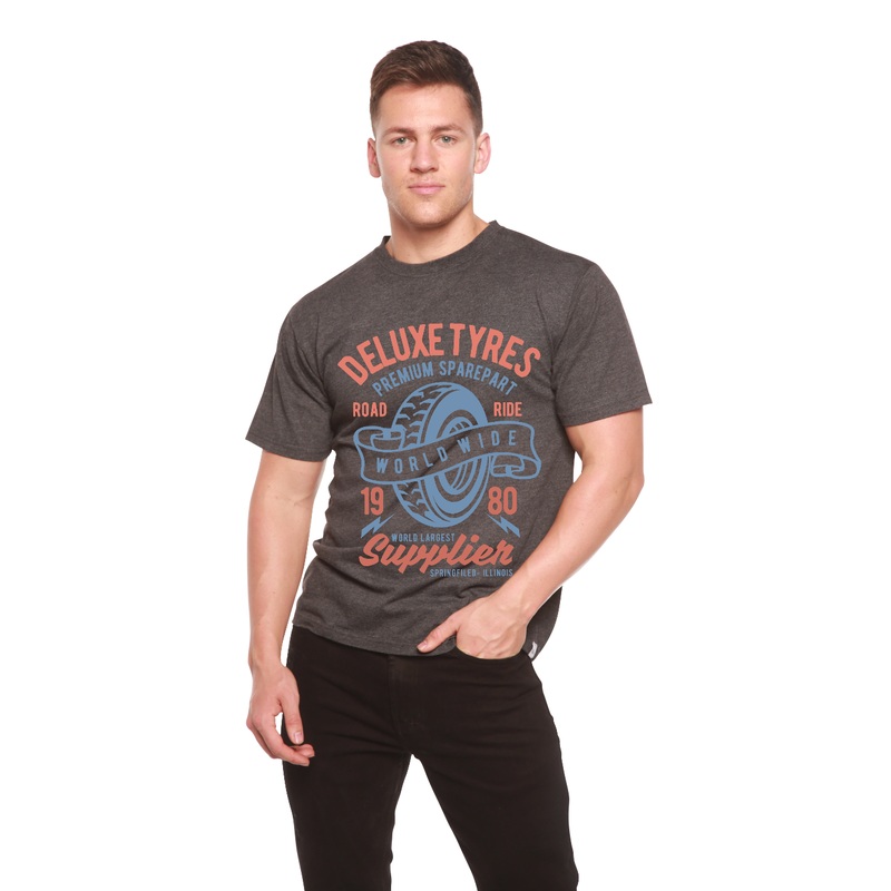 Deluxe Tyres Men’s Bamboo Viscose/Organic Cotton Short Sleeve Graphic T-Shirt Medium Black