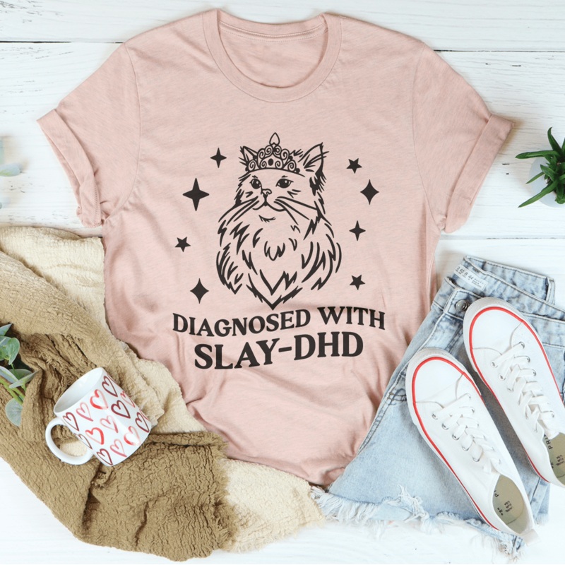 Diagnosed With Slay Dhd Tee Black Heather S