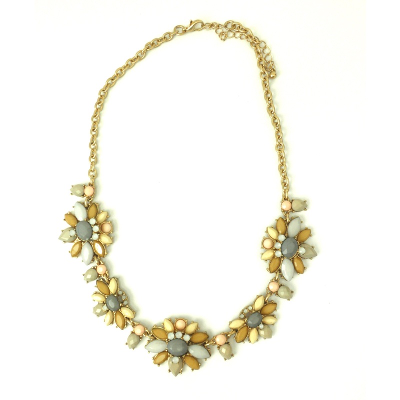 Floral Statement Necklace with Neutral Toned Gems