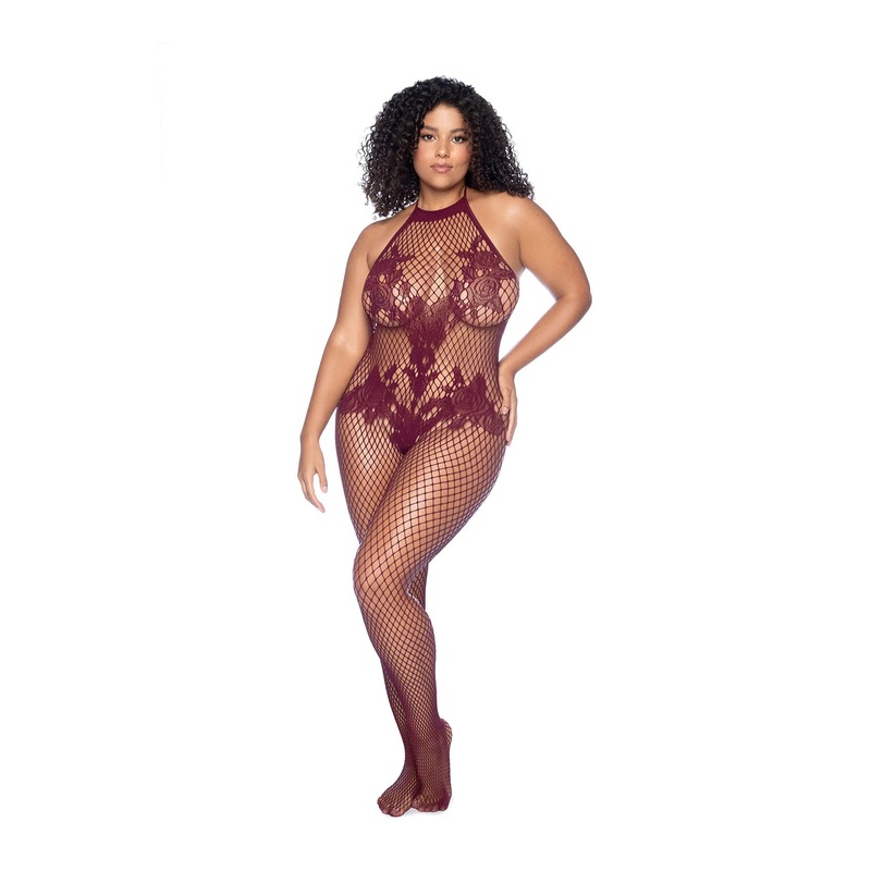 Vino Noir Floral Fishnet Bodystocking – X – Cherry