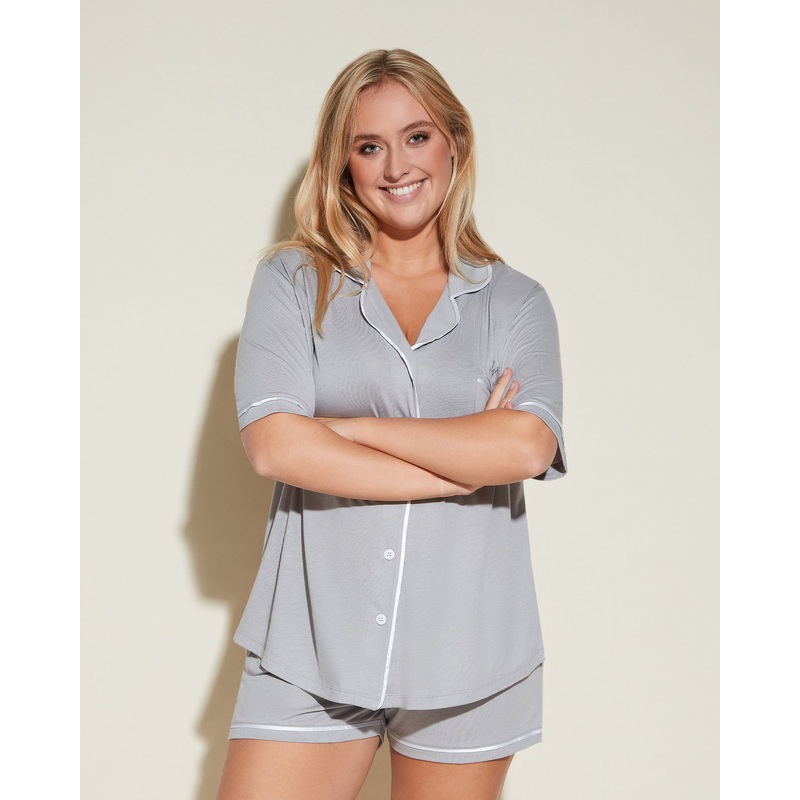Conjunto De Pijama Con Camisa De Manga Corta Y Pantalones Cortos Dove Gray/Blanca XS