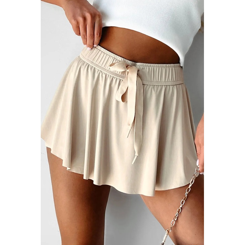 Drawstring High Waist Lined Active Skorts Beige S