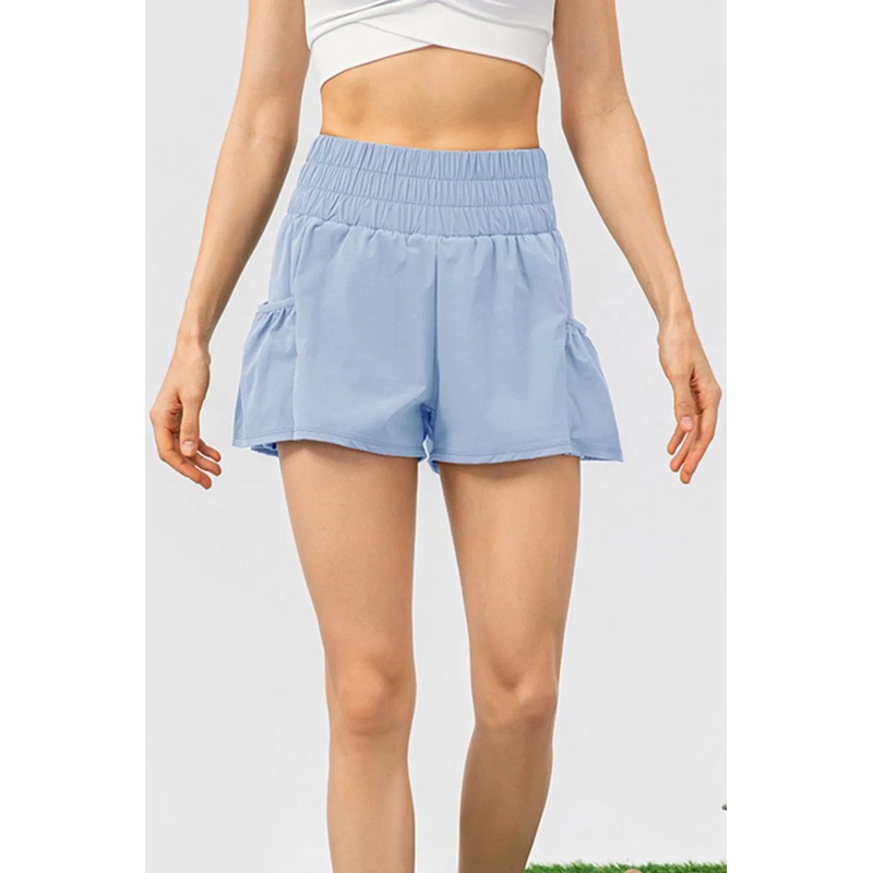Elastic Waist Pocketed Active Shorts Light Blue XS