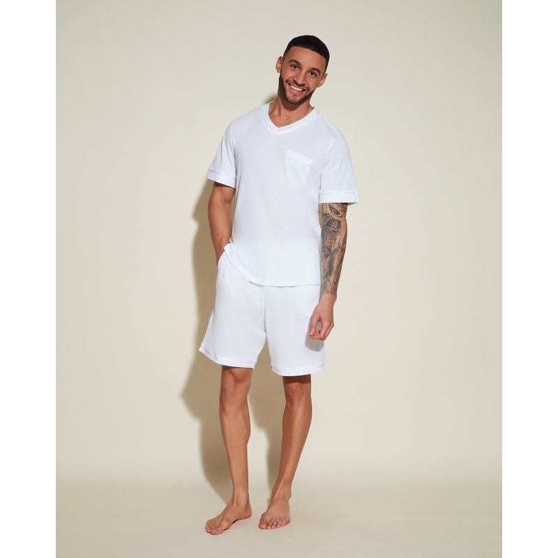 Ensemble Pyjama Haut  Manches Courtes Et Short Pour Hommes White/White S