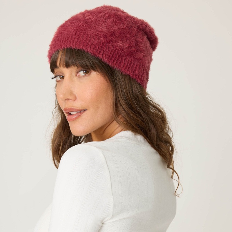 Full Of Holiday Spirit Feather Knit Beanie – RQJHBE RED 1SZ