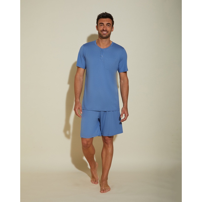 Herren Rundhalsausschnitt Top & Shorts PJ Set Luzerne Blue S