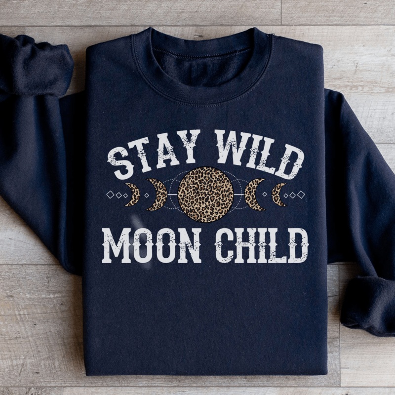 Stay Wild Moon Child Leopard Sweatshirt Black S