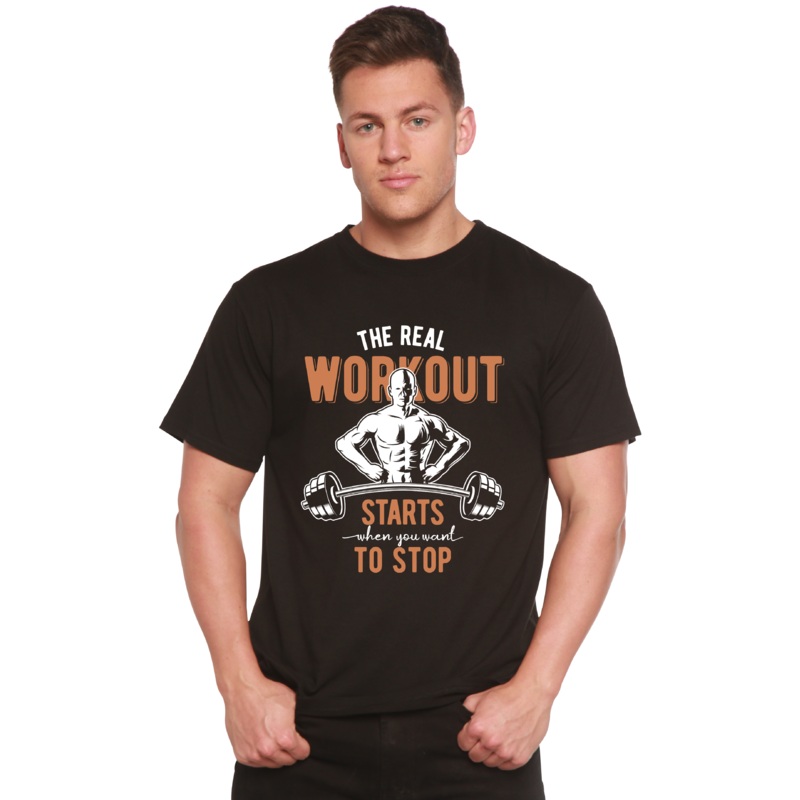 The Real Workout Men’s Bamboo Viscose/Organic Cotton Short Sleeve Graphic T-Shirt Medium Black