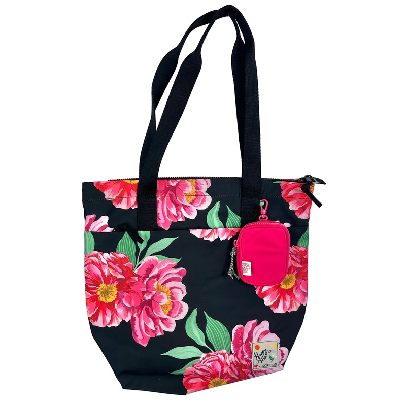 Black Tote Bag With Pink Floral Design