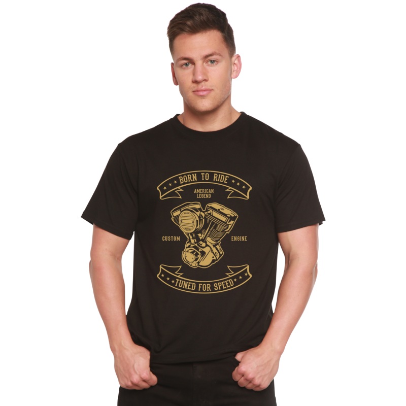 Born To Ride Men’s Bamboo Viscose/Organic Cotton Short Sleeve Graphic T-Shirt Medium Black