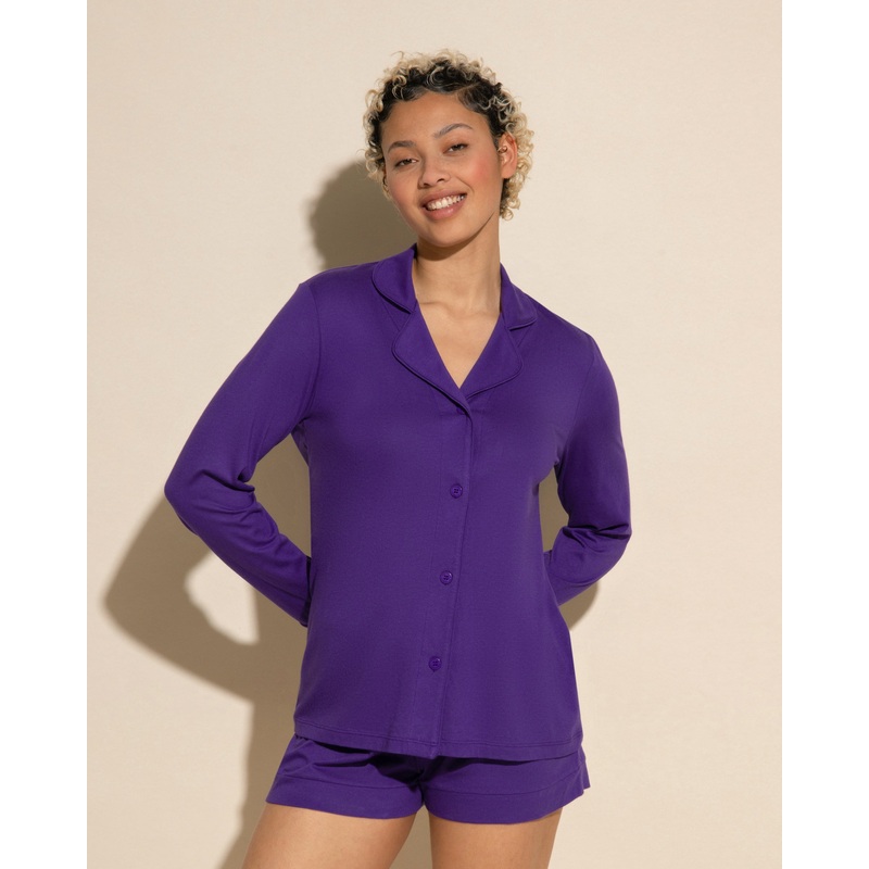 Conjunto De Pijama Con Camisa De Manga Larga Y Pantalones Cortos Violette/Violette XS