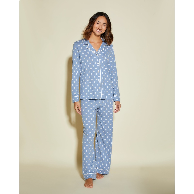 Petite Langarm Top & Hose Pyjama-Set Diamond Blue Diamond/White PS