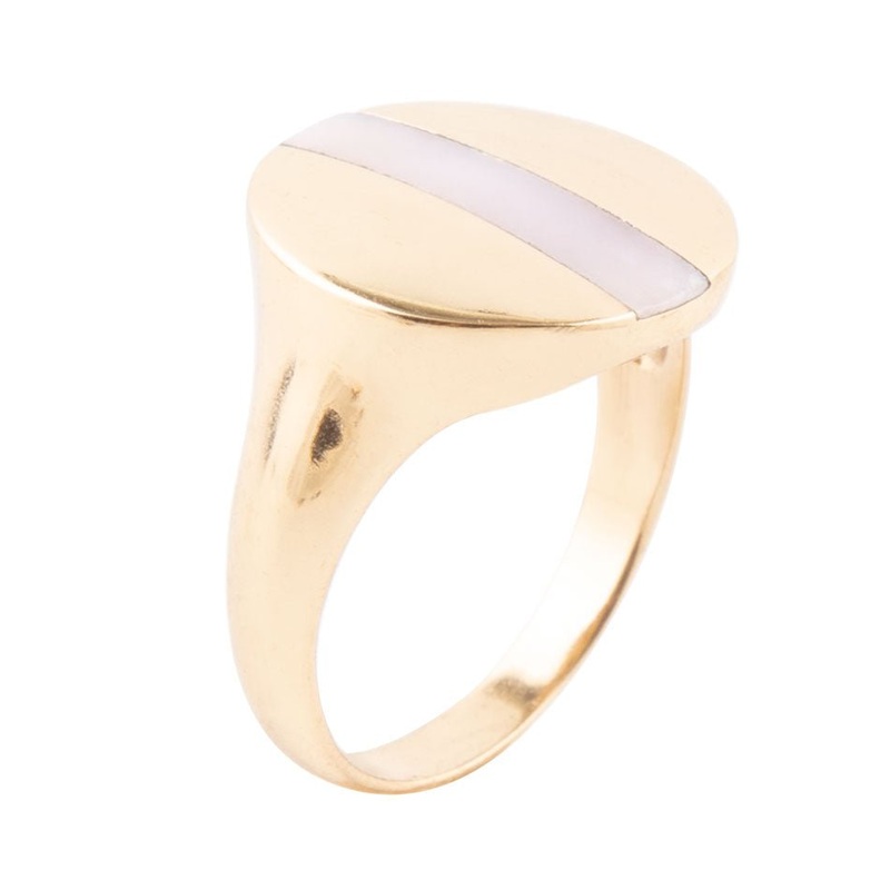 Signet Pink Opal and Bronze Circle Ring 6