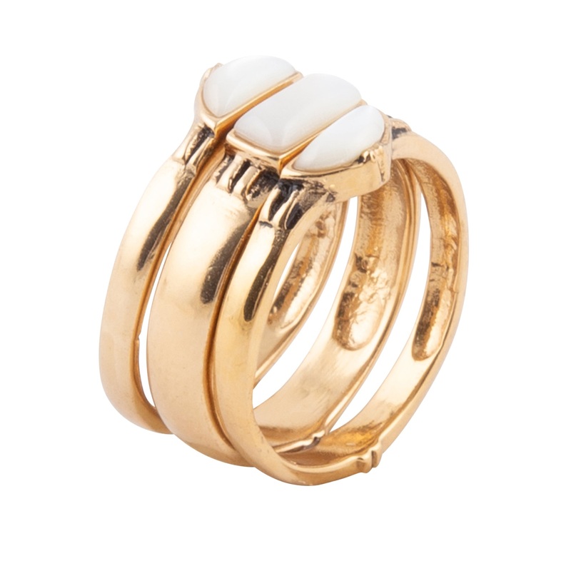 Baguette White Mother of Pearl Golden Stack Ring Set 6