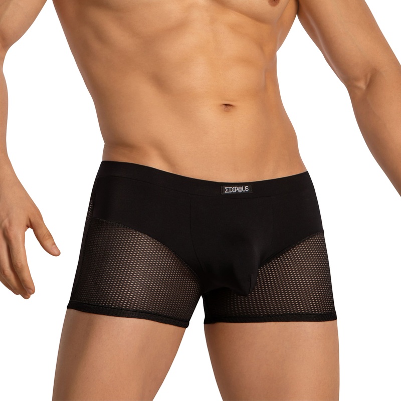 Edipous Boxer Briefs for Men with Breathable Mesh EDG034 S Black
