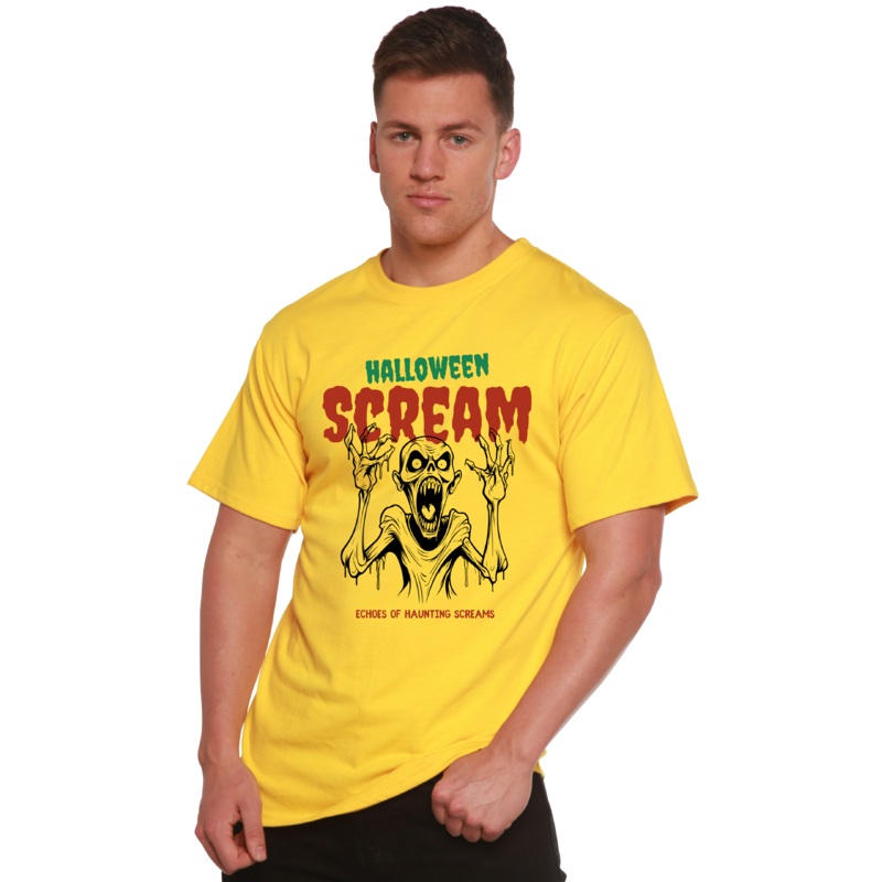 Halloween Scream Men’s Bamboo Viscose/Organic Cotton Short Sleeve Graphic T-Shirt Medium Black