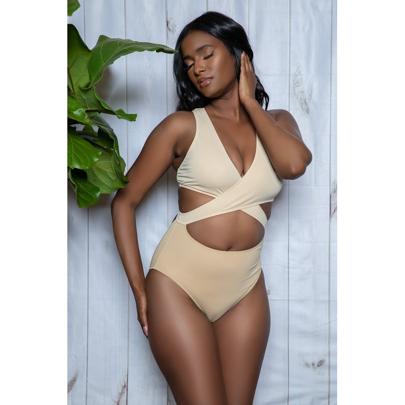 Kylie Color Block One Piece Swimsuit Cream/Nude S