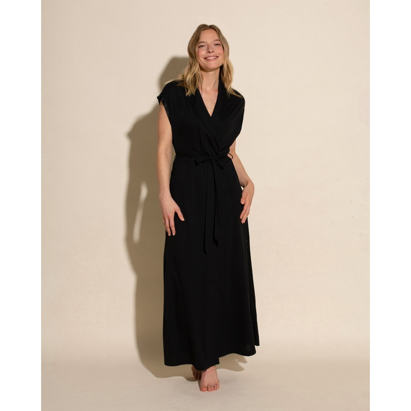 Langer Bademantel & Shorts PJ Set Schwarz S