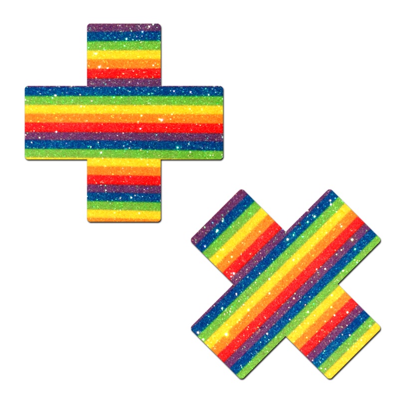 Plus X: Glittering Rainbow Cross Nipple Pasties by Pastease