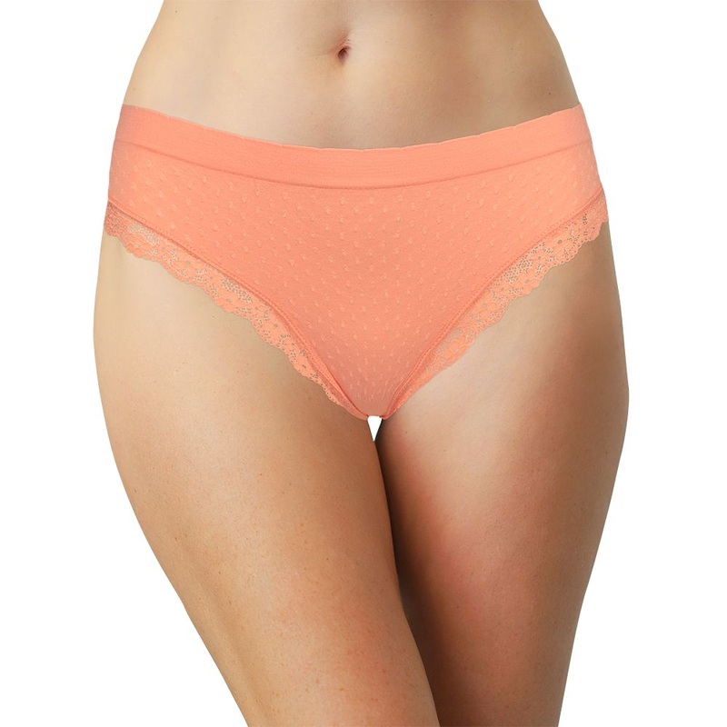 Scalloped Dot and Lace Seamless Tag Free Thong S Black