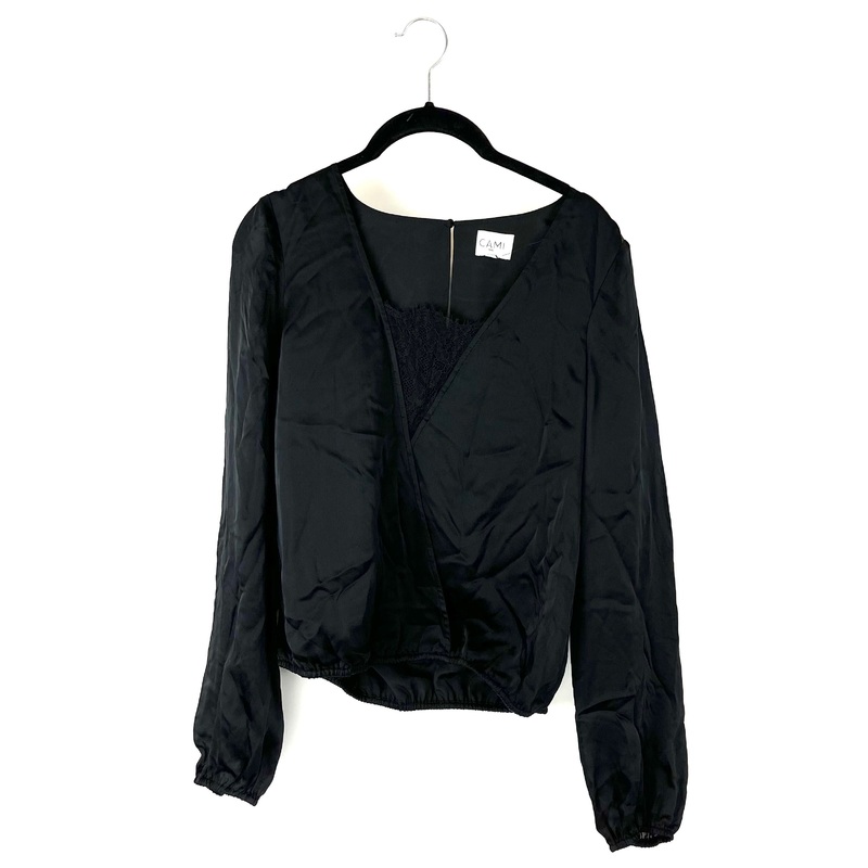 Black Long Sleeve Lace V-Neck Top – Size 2-4