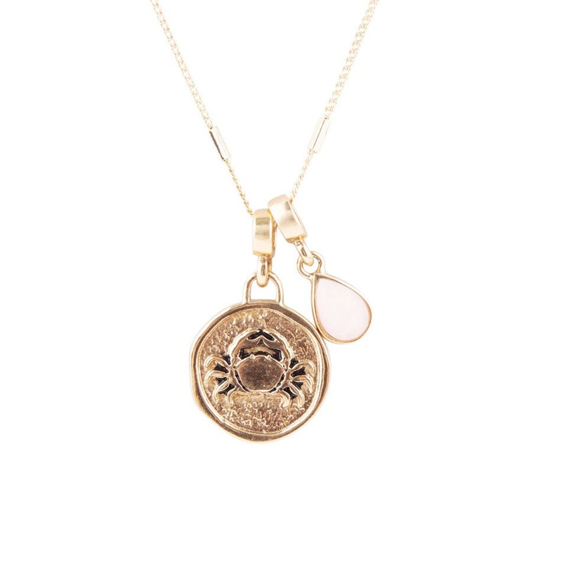 Cancer – Zodiac Pink Opal Golden Charm Necklace