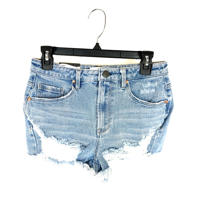 Light Wash Denim Curvy High-Rise Distressed Shorts – Size 7
