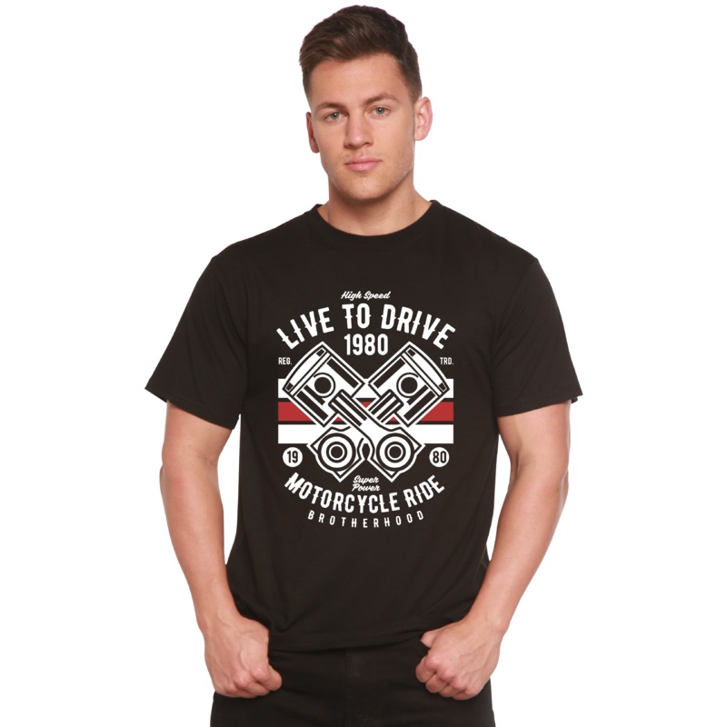 Live To Ride 1980 Men’s Bamboo Viscose/Organic Cotton Short Sleeve Graphic T-Shirt Medium Black