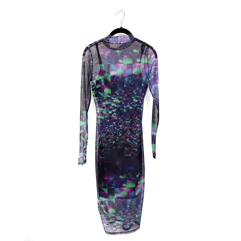 Multicolor Mesh Long Sleeve Long Dress – Size 0/2