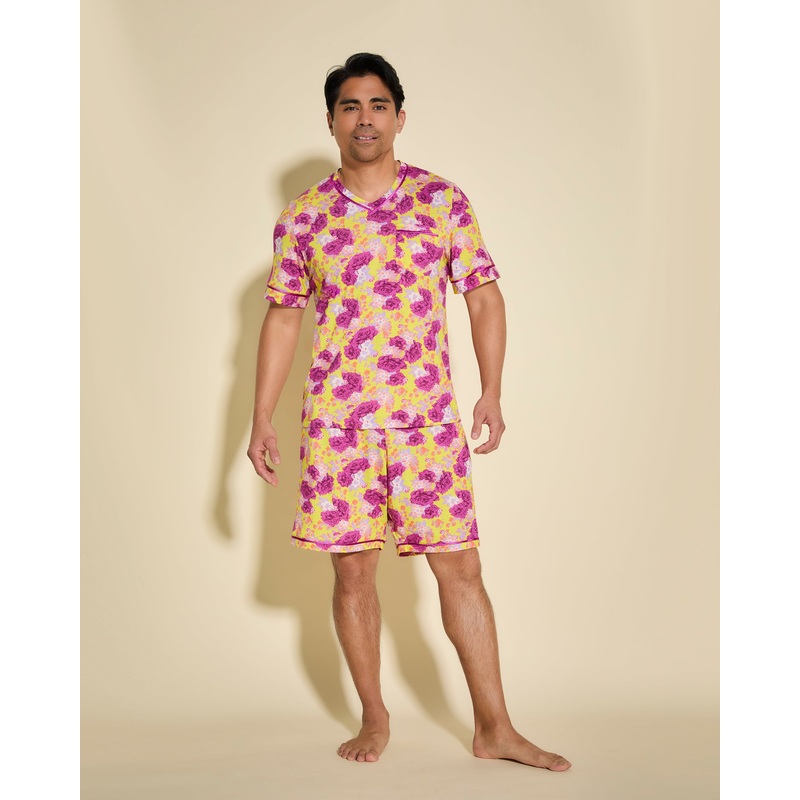 Pigiama Da Uomo Con Top  Maniche Corte E Pantaloncini Floral Burst/Neon Yellow S