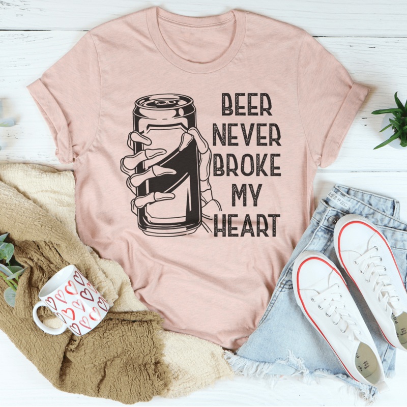 Beer Never Broke My Heart Skull Tee Heather Prism Peach S