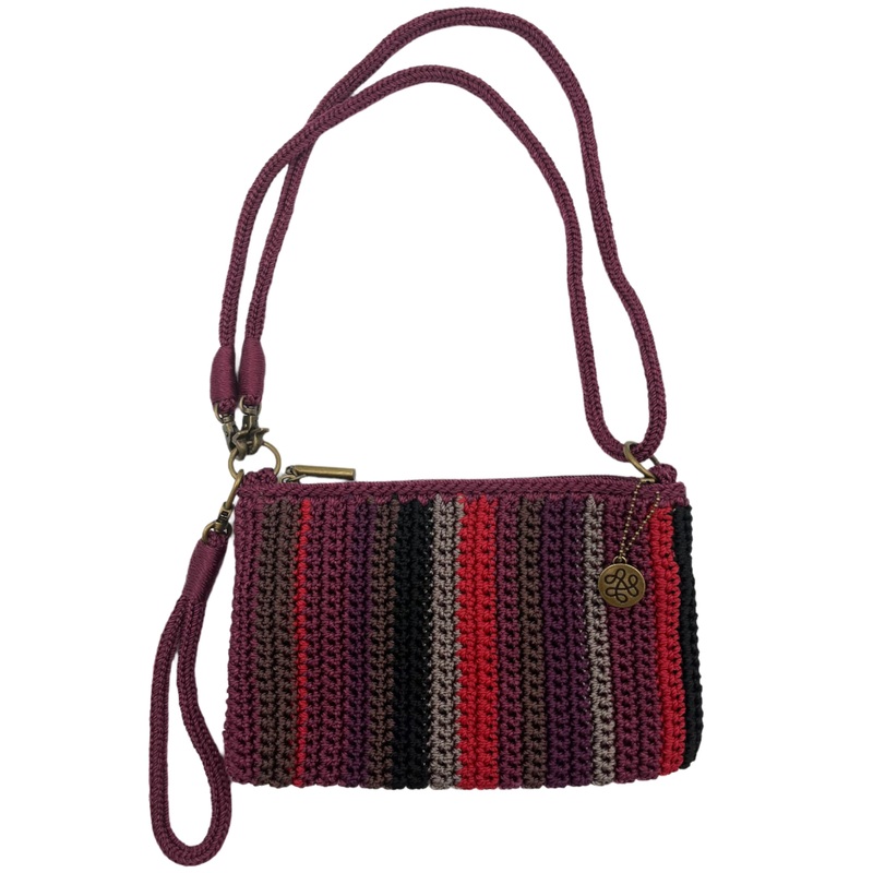 Burgundy Striped Crochet Wristlet/Shoulder Bag
