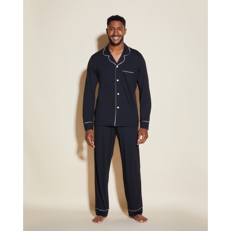 Conjunto De Pijama Para Hombre Clsico Con Camisa De Manga Larga Y Pantalones Negro/Ivory S