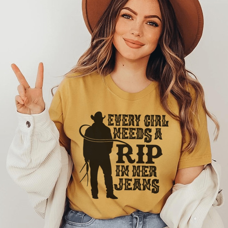 Every Girl Needs A RIP In Her Jeans Tee Mustard S