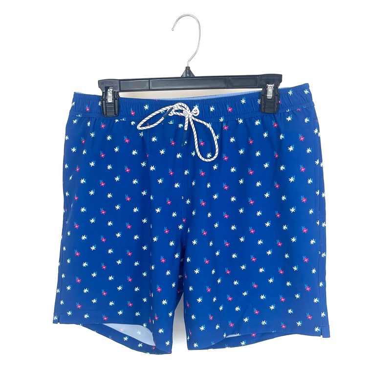 MENS Royal Blue Swim Shorts With Small Flowers – Medium Size Medium – 5″ Inseam