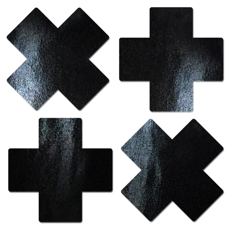 Petite Plus X: Patent Leather Fetish Vinyl Cross Nipple Pasties by Pastease o/s Black