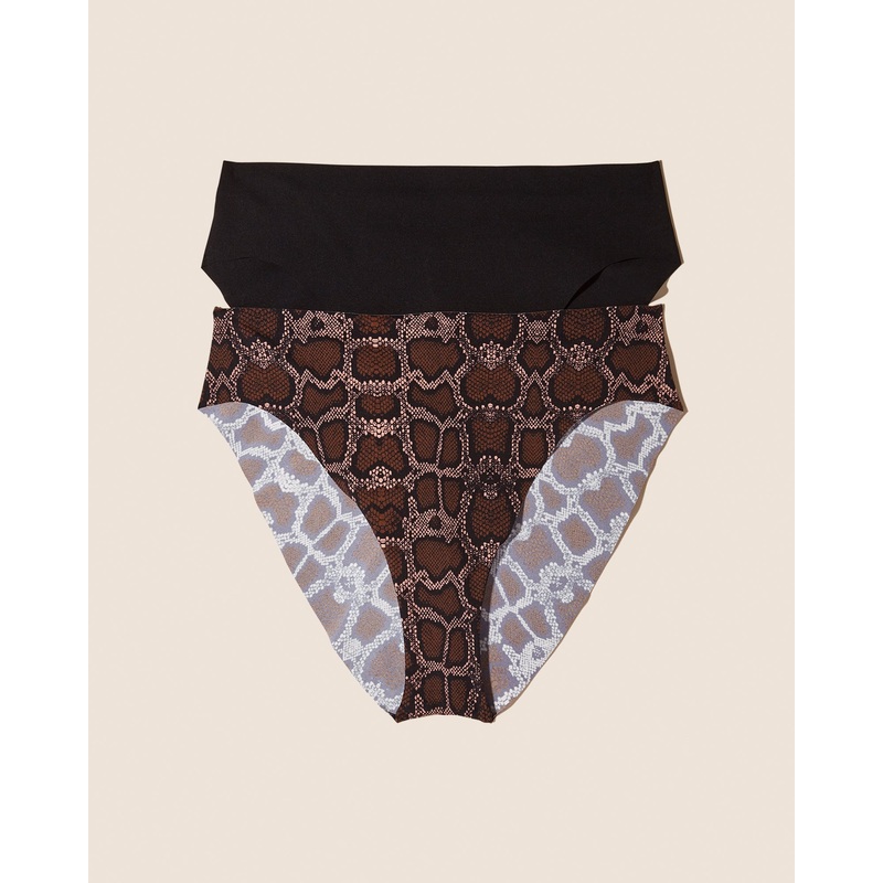 2 Pack High Rise Bikini Black Black Uno Mandorla Snake S